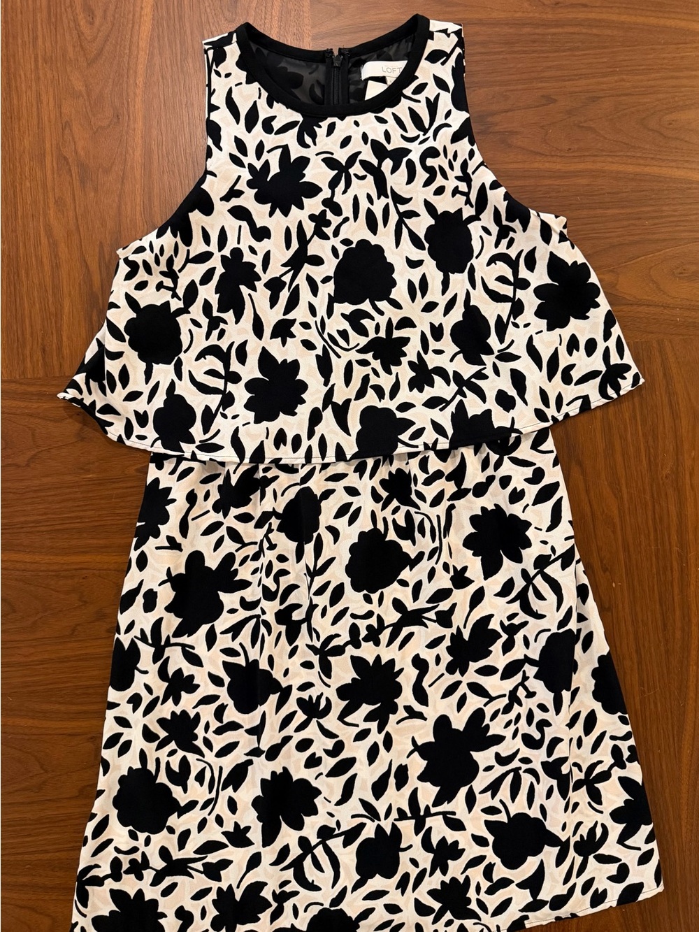 LOFT Women’s Black and White Floral Layered Dress Size 6 NWT